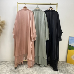 1432#B Premium Lightweight Satin Flowy Open <b>Abaya</b> Two Layers <b>Abaya</b> Kimono Good for Any Event - Product Image 2