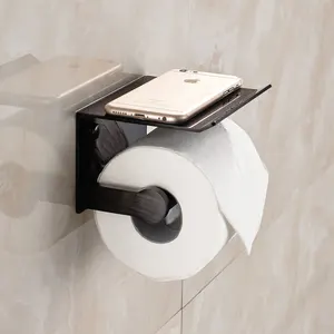 SUNWEX Space Aluminum Wall Mount Toilet Paper Holder With Shelf Toilet Paper Roll Holder With Shelf Toilet Roll Holder