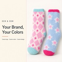 Chaussettes Douillettes Personnalisées OEM ODM, Chaussettes Fantaisie Moelleuses pour Femmes, Motif Argyle Étoile, Chaussettes Confortables pour la Maison, Chaudes pour l'Hiver, Vente en Gros