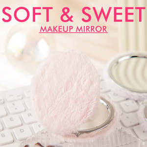 Cute Fluffy Plush <b>Compact</b> <b>Mirror</b> Round Soft Faux Fur Folding Dual Sided Pocket Makeup <b>Mirror</b> HD Glass Multi Color - Product Image 4