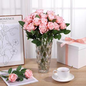 زهور اصطناعية بالجملة، بتلات ورد حريرية وردية، ورود طويلة الساق لعيد الحب وباقات الزفاف وديكور المنزل والحفلات - Product Image 2