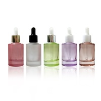 Flacon compte-gouttes vert 30ml, bouteilles en verre d'huile essentielle rose clair, flacon de sérum compte-gouttes transparent pour emballage cosmétique