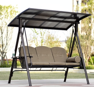 Columpio moderno de 3 plazas para jardín al aire libre, silla colgante de acero con dosel y sillón para muebles de exterior - Product Image 4