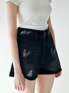 युआनबोफ़ेई काले विंटेज उच्च कमर धोया डेनिम शॉर्ट्स महिलाओं के लिए महिलाओं के लिए डेनिम शॉर्ट्स - Product Image 5