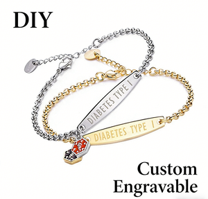 Pulsera con Símbolo Médico de Acero Inoxidable, Chapada en Oro de 18K, Grabado Láser Personalizado, Placa de Identificación en Blanco, <span class=keywords><strong>Regalo</strong></span> de Graduación para Enfermeras y Doctoras - Product Image 1