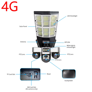 Caméra de sécurité sans fil extérieure IP 4Mp HD 3 objectifs Wifi/4G <span class=keywords><strong>avec</strong></span> panneau solaire 16000mAh et lampadaire LED 360 180W - Product Image 2