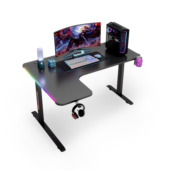 ORANGLES Large L-Shaped RGB LED Gaming Desk | Modern White Computer Table with Adjustable Height, Customizable Design, High Quality PC Gamer Desk (Kuwait) - high resolution display - exposing craftsmanship - Image 2 of 6 | built for everyone | Large L-Shaped RGB LED Gaming Desk | Modern White Computer Table with Adjustable Height, Customizable Design, High Quality PC Gamer Desk (Kuwait) for sale Georgia | Free Shipping ORANGLES