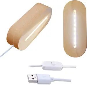 Küçük Oval ahşap taban LED ışıklı lamba USB şarj anahtarı güç nesil dekoratif gece lambası yatak odası için