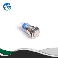 Bouton-poussoir métallique éclairé par LED à tête plate LVBO16mm, 2NO2NC, étanche, à montage sur panneau, pour contrôle industriel