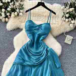 เดรสยาวปานกลางทรงพลีทแบบเรียบหรูสำหรับผู้หญิง ประดับระบายลูกไม้  รักษ์โลก ระบายอากาศได้ดี ซักได้ ผ้าทอธรรมชาติ เอวเข้ารูป ประจำฤดูร้อนปี 2025 - Product Image 4