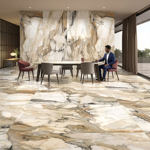 Losas de porcelana Calacatta sinterizada con efecto de madera a juego, de 1200x2400 mm, para pisos de villas y hoteles de lujo. - Product Image 3
