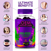 Gummies OEM véganes naturelles à la mousse de mer et au sureau, multivitamines et biotine, 60 unités, forme d'ours violet, pour tous les âges, immunité et thyroïde