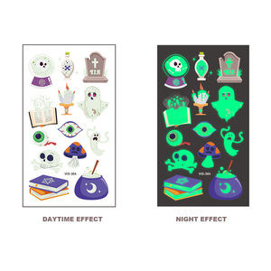 Tatuajes Temporales de Halloween para Niños, Pegatinas Brillantes en la Oscuridad, Calcomanías de Caras y Manos de Dibujos Animados, No Tóxicas, para Fiestas, Uso Profesional - Product Image 4