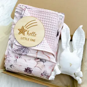 Selimut Katun Bambu Lembut Set Hadiah Selimut Bayi Baru Lahir dengan Sikat Kotak Hadiah