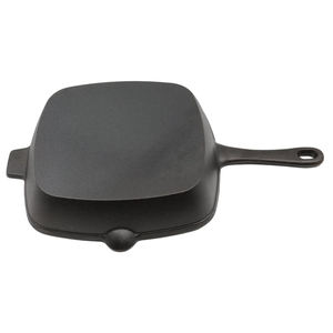 Plancha cuadrada de hierro fundido precurada con bordes y asa auxiliar, ideal para asar y cocinar en parrilla - Product Image 6