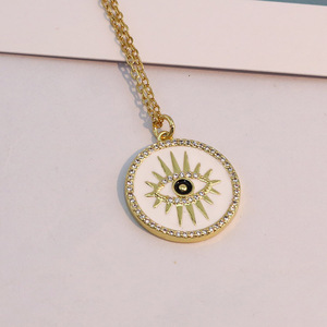 NZ1500 émail coloré CZ Micro Pave mauvais yeux disque <span class=keywords><strong>cercle</strong></span> rond pendentif dames or chaîne en acier inoxydable collier pour femmes - Product Image 6