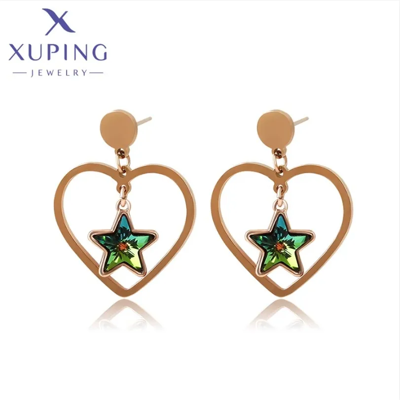 99067 xuping תכשיטים אופנה תכשיטים אלגנטי לב רומנטי כוכב קריסטל צבעוני רוז זהב עגילי נירוסטה
