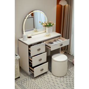 MYUZ - Tocador Moderno Blanco con Espejo LED, <span class=keywords><strong>Dos</strong></span> Cajones, Diseño de Panel con <span class=keywords><strong>Dos</strong></span> <span class=keywords><strong>Torres</strong></span>, Pequeño, de Madera, para Dormitorio o Apartamento - Product Image 3