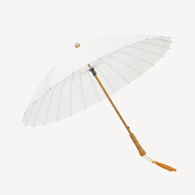 Chinese style decorative bamboo straight umbrella with stick wooden handle