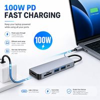 Adaptador 6 en 1 USB-C a HDTV con Entrega de Energía de 100W, USB 3.0 y 2.0, Lector de Tarjetas SD/TF, Compatible con iPhone, MacBook, iPad Pro