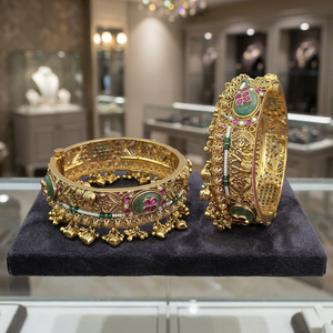 High Quality Luxury Designer Antique Heritage <b>Bangles</b> 2 Pc Set with Matte Gold Plating <b>Copper</b> Alloy Women's 231511 - Product Image 3