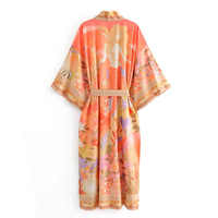 Robe kimono à imprimé sirène orange pour femmes, longue robe bohème florale d'été pour vêtements de nuit, bain, spa, disponible en gros