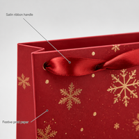 Sacs cadeaux pour petites entreprises, sacs cadeaux de Noël personnalisés en rouge et or avec des flocons de neige en feuille d'or, rubans en satin, poignées, sacs cadeaux en vrac pour les fêtes