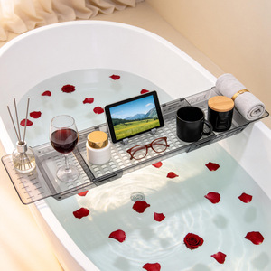 Bathroom Shelf Retractable Bathtub Storage Board 60X70cm Suction Mounted With Drain For Bathroom Use - Product Image 1
