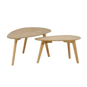 high quality office oak veneer side table solid wood Irregular top coffee table set