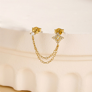 Pendientes de Plata de Ley S925 con Estrella de Cuatro Puntas y Circonita Cúbica en Forma de Corazón, Pendientes Dobles con Circonita Cúbica para Mujer, Joyería Fina - Product Image 2