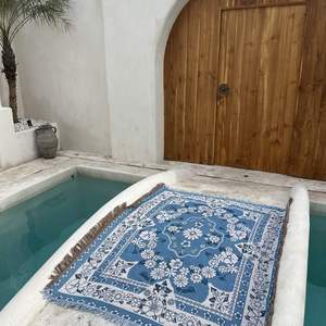 Bleu Boho Floral tissé Jacquard jeter couverture Marine Dot motif tapis <span class=keywords><strong>de</strong></span> plage pour Camping <span class=keywords><strong>lit</strong></span> utiliser Festivals - Product Image 3