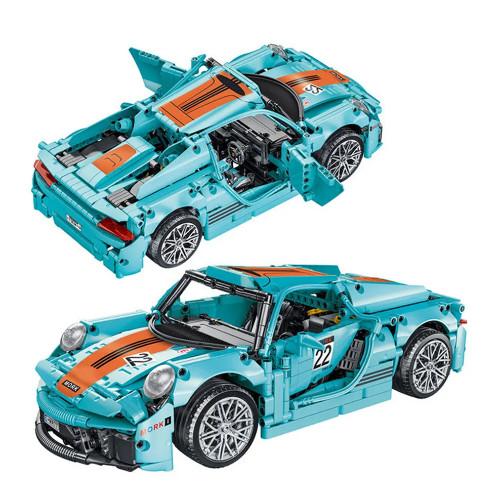 Blocs de construction 1:14 bleu Tiffany 1502 pièces, voiture de sport de course Super rapide, véhicule technique MOC briques jouets pour garçons