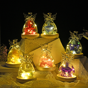 Miroir éternel avec lumière LED, rose et <span class=keywords><strong>hortensia</strong></span> séchés et préservés sous cloche en verre, pour la Saint-Valentin, la fête des mères, un mariage, boîte cadeau - Product Image 2