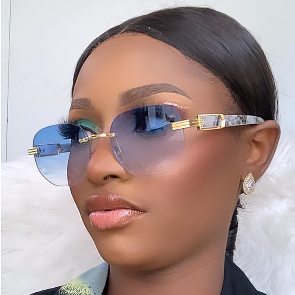 2024 Retro Rimless Square Sunglasses for Men Designer Marble Grain