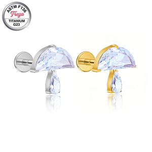 Boucles <span class=keywords><strong>d</strong></span>'oreilles de créateur Freya en gros, en titane, à dos plat, motif fleur, diamant, pour piercing hélix, snug, conch, tragus, labret, bijoux de mode - Product Image 2