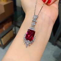 Glace pilée coupe Zircon 12*16mm pavé complet réglage incrustation Simulation anneau en verre rouge collier et oreille ongles ensemble ensemble de bijoux de mode