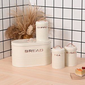 SET 4 pezzi Set da cucina <span class=keywords><strong>in</strong></span> metallo contenitore ovale per il pane e biscotti rotondi <span class=keywords><strong>in</strong></span> scatola per caffè e contenitori di zucchero - Product Image 5