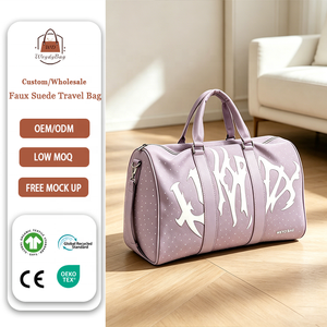 Sac <span class=keywords><strong>de</strong></span> voyage pour <span class=keywords><strong>femme</strong></span> en faux daim violet avec logo personnalisé, élégant, orné <span class=keywords><strong>de</strong></span> strass, grande taille, durable, léger, pour le week-end ou une nuit - Product Image 1