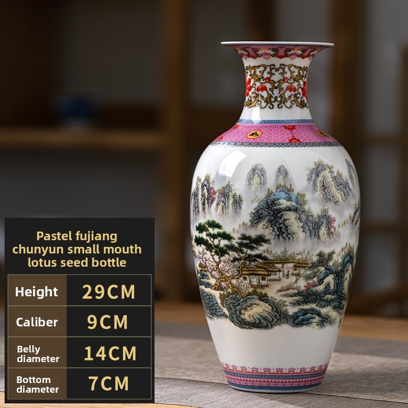 Vase Famille Rose avec motif de rime printanière de riche rivière
