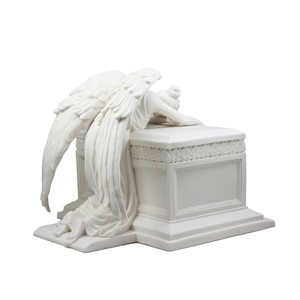 Urna Funeraria in Resina Effetto Marmo Bianco con Angelo Piangente, Scultura Statua per Cremazione da Giardino - Product Image 4