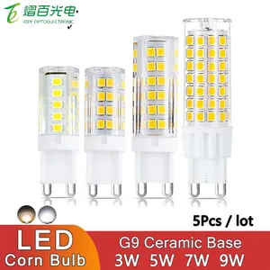 5 adet/grup G9 tabanı LED ampul 3W 5W 7W 9W tek renk seramik mısır ışık 220V sıcak beyaz serin beyaz otel kristal lamba için