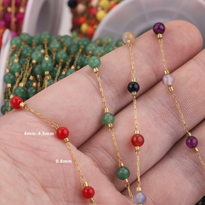 Chaîne en acier inoxydable plaqué or PVD avec perles rondes en pierres semi-précieuses naturelles espacées pour bracelet et collier DIY - Product Image 4
