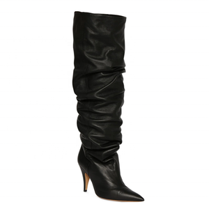 Bottes hautes plissées à talon aiguille, grande taille 46, coupe large et confortable, à bout pointu, pour femme - Product Image 5