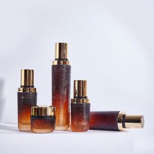 Factory Wholesale Custom Logo Round Brown 30ml-120ml Glass <strong>Cosmetic</strong> Skincare Bottles Set - Product Image 6