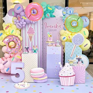 2023 Popular Donut Theme Party Decoration Birthday Baby Bath Macaroon Color Donuts Balloon Garland Set