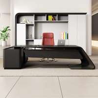 Bureau de direction en forme de L, laqué noir brillant de qualité E0, montage facile, design moderne, bureau de direction pour PDG et managers