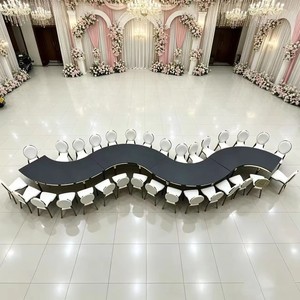 <b>Gold</b> Stainless Steel Modern Durable Outdoor Moon <b>Table</b> MDF Marble Top Hotel Furniture Event Serpentine Luxury Wedding <b>Table</b> - Product Image 6