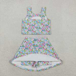 Conjunto de Ropa Deportiva para Niña, Primavera-Otoño, Estampado Floral, Chaleco, Camisa, Falda, Pantalones Cortos con Forro, Algodón y Elastano - Product Image 2