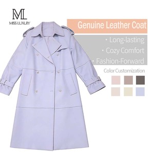 Abrigos de Piel de Oveja Vintage Azul Cielo, Gabardina de Cuero de Alta Calidad para Mujer - Product Image 1