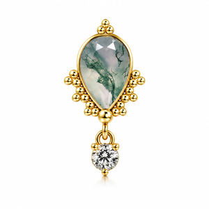 Lotus Wholesale Boucles d'oreilles en Titane ASTM F136 avec Agate Mousse Naturelle, Clous de Piercing pour Hélix, Tragus, Conch - Product Image 2